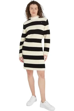 Tommy Hilfiger CO Cardi Stitch SWT Dress WW0WW40694 Robes en Tricot, Noir (Black/Calico Rugby STP), M Femme