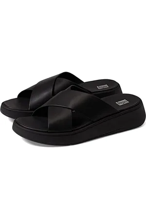 FitFlop Femme F-Mode Leather Flatform Cross Slides Sandale cale, , 39 EU