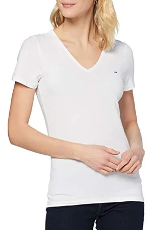 Tommy Hilfiger TJW SKINNY STRETCH V NECK Hauts en tricot à manches courtes Femme, , XS