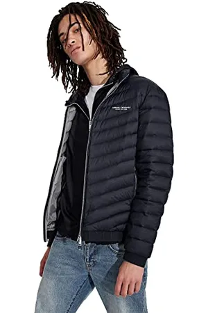 Armani Exchange Veste matelassée zippée avec Logo Milano/New York Manteau Alternatif en Duvet, Bleu Marine/Gris mélangé, XL Homme
