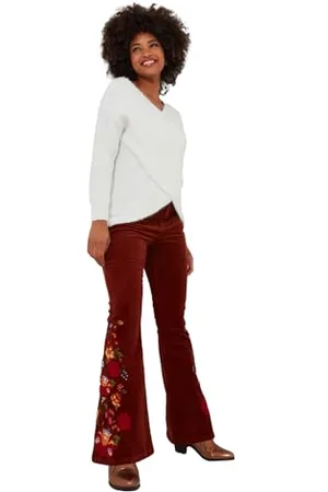 Joe Browns Floral Embroidered Kick Flare Stretch Cord Trousers Pantalon décontracté, , 42 Femme