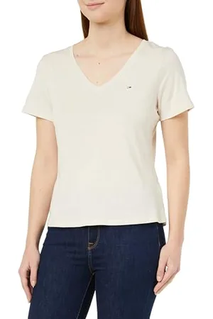 Tommy Hilfiger TJW Slim Soft V Neck Tee DW0DW14617 Hauts en Tricot à Manches Courtes, , S Femme