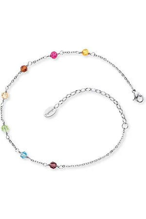 Engelsrufer Bracelet de cheville pour femme avec perles ou zircones, argent sterling 925 rhodié ou acier inoxydable, longueur réglable, sans nickel, convient aux personnes allergiques, Länge 22 + 5