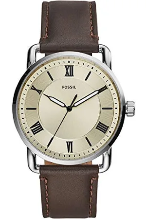 Fossil Montre pour hommes Copeland 42mm, mouvement à quartz, boîtier en acier inoxydable argenté de 42mm avec bracelet en cuir, FS5663