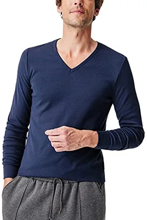 Damart T-Shirt Col V, Maille Interlock Thermolactyl, Homme, Bleu, Taille L, Manches Longues