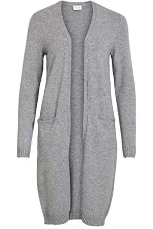 VILA Viril Long L/S Knit Cardigan-Noos, Mélange de Gris Moyen, M Femme