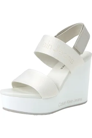 Calvin Klein Jeans Women WEDGE SANDAL WEBBING IN MTL, Creamy White/Eggshell, 39 EU