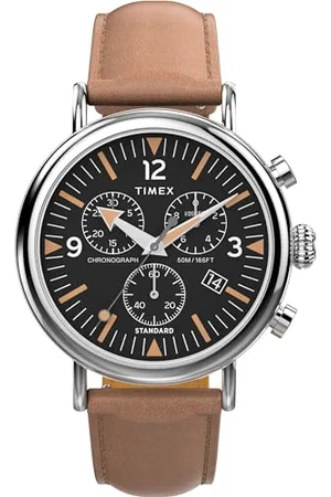 Timex Waterbury Chronograph Montre pour hommes, 41 mm, bracelet en cuir à ouverture rapide, en deux pièces, cadran noir, boîtier argenté TW2W84500