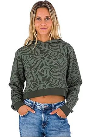 Hurley W Ocencare Full Print Fleece Hood Sweat à Capuche, Multicolore-Vert Olive (Olive Night), M Femme