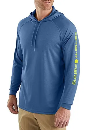 Carhartt Force Fishing Graphic Long-Sleeve Hooded T-Shirt Sweat à Capuche, Bleu Plume, L Homme