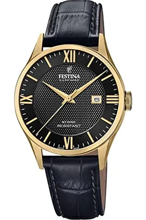 Festina Montre pour Homme F20010/4 Swiss Made Boîtier en Acier Inoxydable Doré Bracelet en Cuir Noir