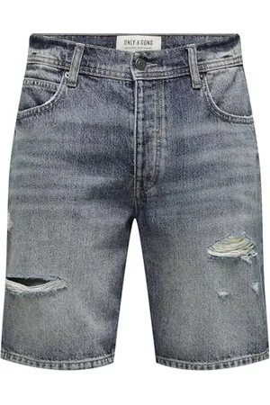 Only & Sons Pantalon Bermuda en Denim pour Homme en Coton Five-Poches Taille Mi-Haute, Couleurs: , Taille:M