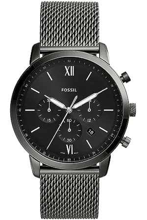 Fossil Montre pour homme Neutra Chrono, mouvement chronographe, boîtier en acier inoxydable fumé de 44 mm avec bracelet en maille d