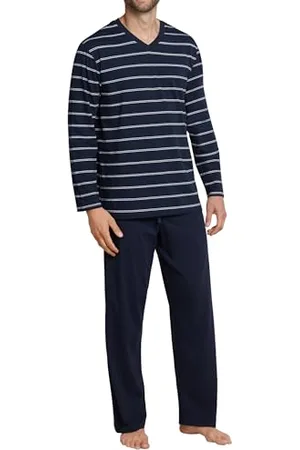 Schiesser Schlafanzug Lang-Nightwear Set Ensemble de Pijama, Opaque, Bleu foncé 159622, 56 Hommes