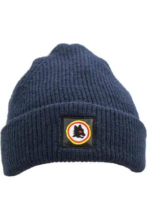 IMMA AS Roma Wolf Leather Patch Knitted Skipper Beanie - Marine