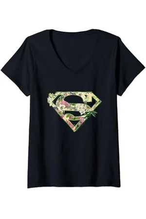 DC Comics Originals Supergirl Floral Shield T-Shirt avec Col en V