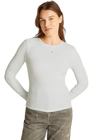 Tommy Hilfiger T-Shirt Manches Longues Femme Slim Fit Essential en Coton, Blanc (Ecru), M