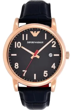 Emporio Armani Montre pour homme, mouvement à deux aiguilles avec date, boîtier en acier inoxydable or rose de 43 mm avec bracelet en cuir, AR11135