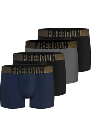 Freegun Caleçon Homme Multi-Sport, Boxer Homme, Doux, Agréable (Lot de 4), Noir, Bleu, Gris, Jaune, Taille M