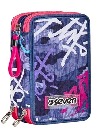 7 for all Mankind Trousse à 3 Compartiments, Violet, Triple Compartiment, avec Crayons, marqueurs, Couleurs, Accessoires à Dos, élémentaires, Moyennes, supérieures, Fille et Fille, , Scolaire