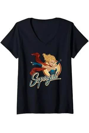 DC Comics Originals Justice League Bombshell Supergirl Badge T-Shirt avec Col en V