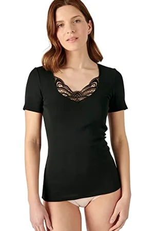 Damart T-Shirt Fine Côte Guipure Thermolactyl, Femme, , Taille L, Manches Courtes