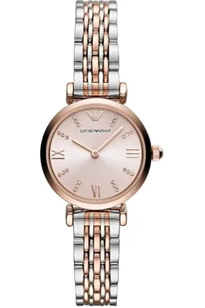 Emporio Armani Montre pour femme, mouvement à deux aiguilles, boîtier en acier inoxydable or rose de 28 mm avec bracelet en acier inoxydable, AR11223