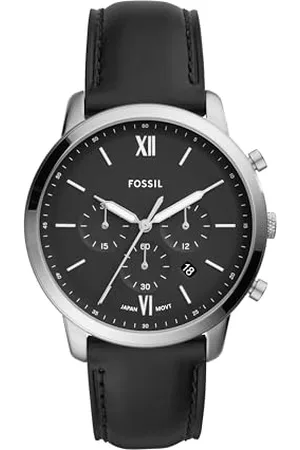 Fossil Montre pour homme Neutra Chrono, mouvement chronographe à quartz, boîtier en acier inoxydable argenté de 44 mm avec bracelet en cuir, FS5452