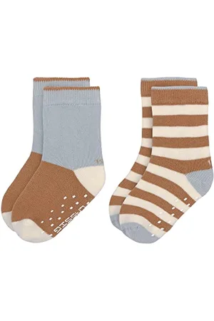 LÄSSIG LÄSSIG Chaussettes Unisexes antidérapantes pour Enfants Lot de 2/ Bleu/Caramel Taille 19-22