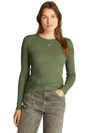 Tommy Hilfiger T-Shirt Manches Longues Femme Slim Fit Essential en Coton, Vert (Aruba Green), S