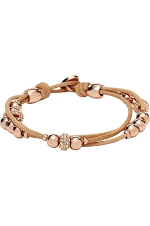 Fossil Bracelet Pour Femmes , 19 Cm Bracelet En Cuir Véritable, Beige, Marron, Or Rose, JA6539791