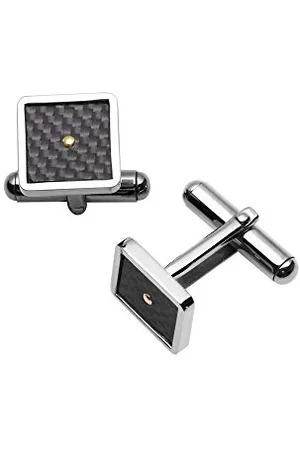 Phebus 88/0002 - Boutons de Manchette Homme - Acier Inoxydable - Carré - Carbone - Une Vis - Or - Noir