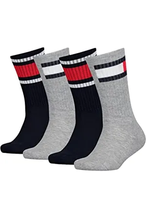Tommy Hilfiger Crew Chaussettes, Gris/Bleu Marine, 27/30 (Lot de 4) Enfant Unisexe
