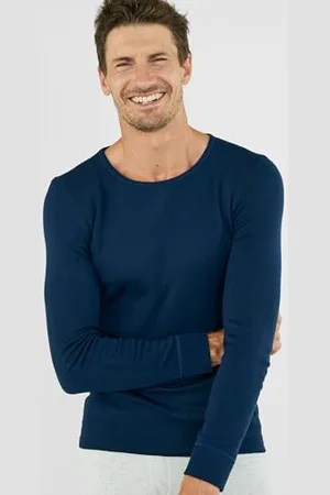 Damart T-Shirt Thermolactyl Col Rond, Côtes Molletonnées, Homme, Bleu, Taille L, Manches Longues