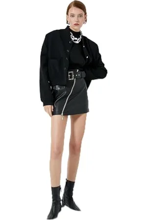 Koton Faux Leather High Rise Zipper Detail Mini Belted Skirt Jupe, , 44 aux Femmes