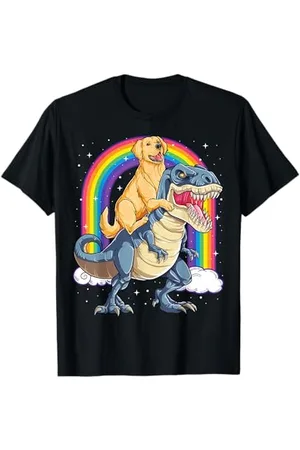 Golden Retriever Riding Dinosaure T-rex Cadeaux Garçons Arc-en-ciel T-Shirt