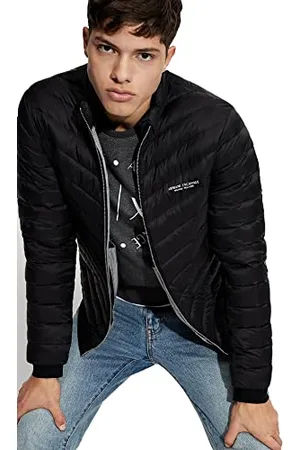 Armani Exchange Quilted Down Milano/New York Logo Zip-up Jacket Homme Manteau Alternatif en Duvet, /Gris Mélangé B, L