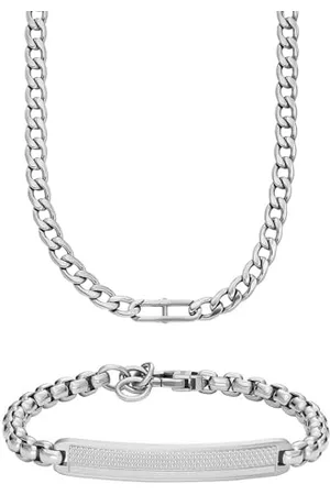 Fossil Collier pour Homme Heritage en Acier Inoxydable Argenté et Bracelet Knox, Set