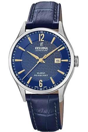 Festina Montre pour Homme F20007/3 Swiss Made Boîtier en Acier Inoxydable Gris Bracelet en Cuir Bleu