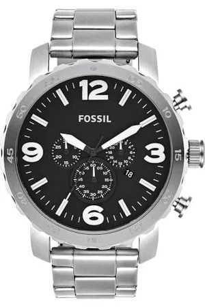Fossil Montre pour hommes Nate, mouvement chronographe à quartz, boîtier en acier inoxydable de 50 mm avec bracelet en acier inoxydable, JR1353