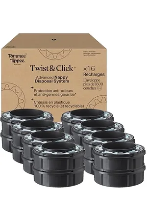 tommee tippee Recharges Originales pour Poubelle à couches Twist & Click, Lot exclusif de 16, Recharge rapide et Pack économique (l