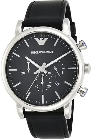 Emporio Armani Montre pour homme, mouvement chronographe, boîtier en acier inoxydable de 46 mm avec bracelet en cuir, AR1828