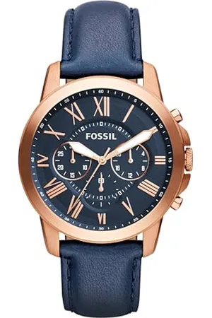 Fossil Montre pour hommes Grant, mouvement chronographe à quartz, boîtier en acier inoxydable or rose 44 mm avec bracelet en cuir véritable, FS4835