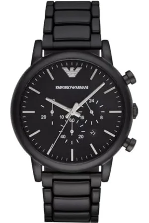 Emporio Armani Montre pour homme, mouvement chronographe à quartz, boîtier en acier inoxydable noir de 46 mm avec bracelet en acier inoxydable, AR1895