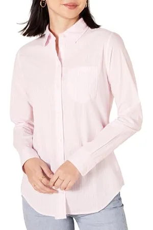 Amazon Chemise en Popeline à Col Américain et Manches Longues Coupe Classique Femme, , XL