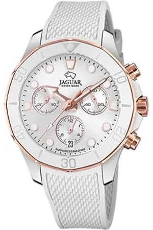 Jaguar J890/1 Montre de la Collection Woman, boîtier de 38,50/38,50 mm Argent avec Bracelet en Caoutchouc Blanc pour Femme