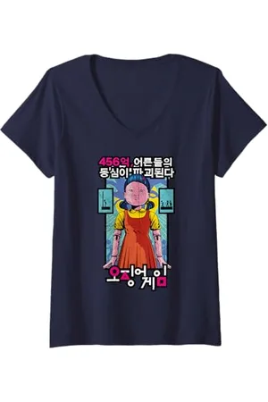Squid Game Femme Red Light Green Light Doll Poupée 456 milliards T-Shirt avec Col en V
