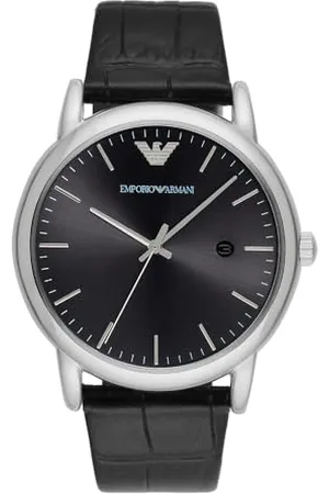 Emporio Armani Montre pour homme, mouvement date à trois aiguilles, boîtier en acier inoxydable argenté de 43 mm avec bracelet en cuir, AR2500