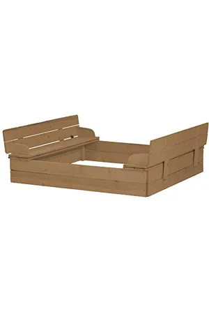 ROBA Bac à Sable avec Couvercle Convertible en 2 Bancs à dossier - en Bois Massif - 127x123x21 Cm - Teck