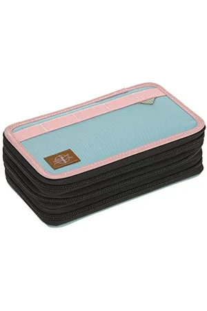 LÄSSIG Mixte enfant School Triple Pencil Case Luggage Kids Luggage, Rose / Bleu Noir, Taille unique EU